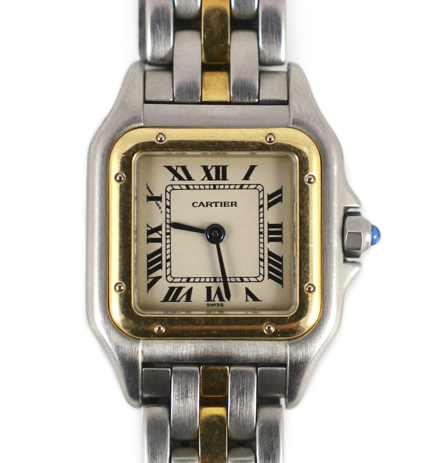 A lady's steel and gold Cartier Panthere quartz wrist watch